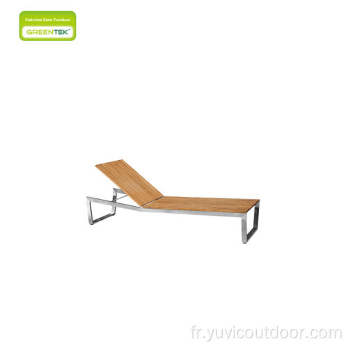 Chaise longue en teck en acier inoxydable pour meubles d&#39;extérieur